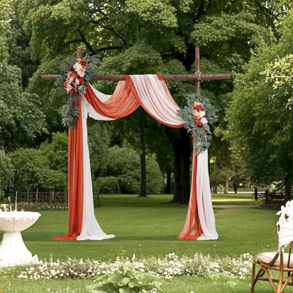Bryllupsbueblomster med gardiner, orange silke, 4-delt