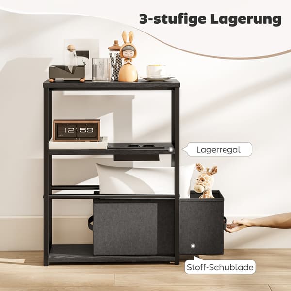 Sidebord med ladestation, sort, 45x18x60cm