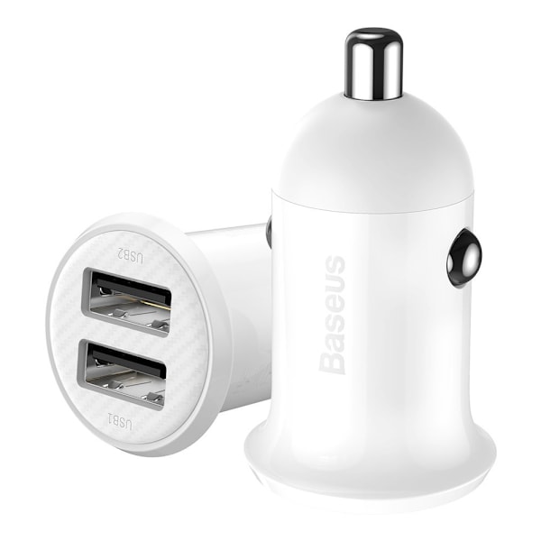 Grain Pro 2x USB 4.8A biloplader til cigarettænderudtag, hvid
