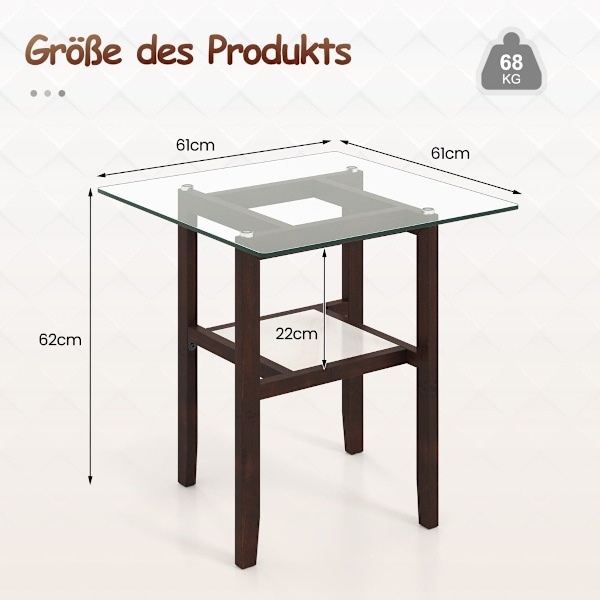 61 cm långt och brett sidobord i glas 2-vånings glasbord med förvaringsutrymme brunt