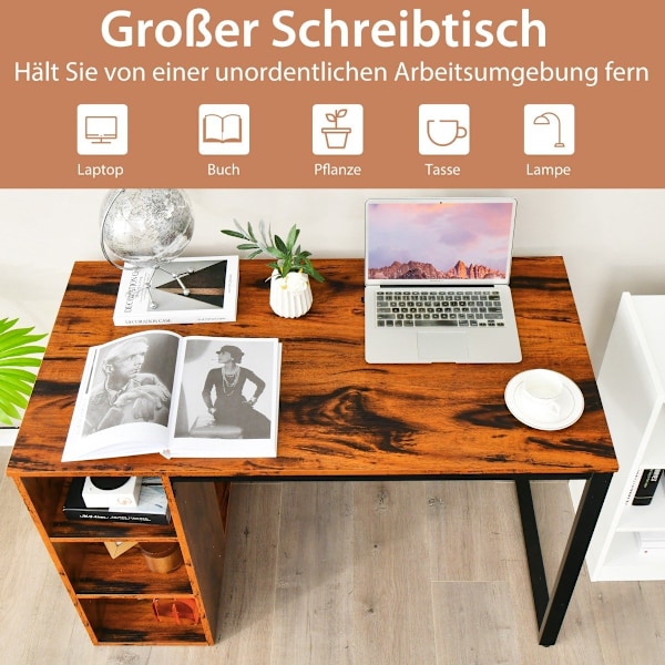 Skrivbord med 5 fack & metallram Modernt datorbord Arbetsbord Brun