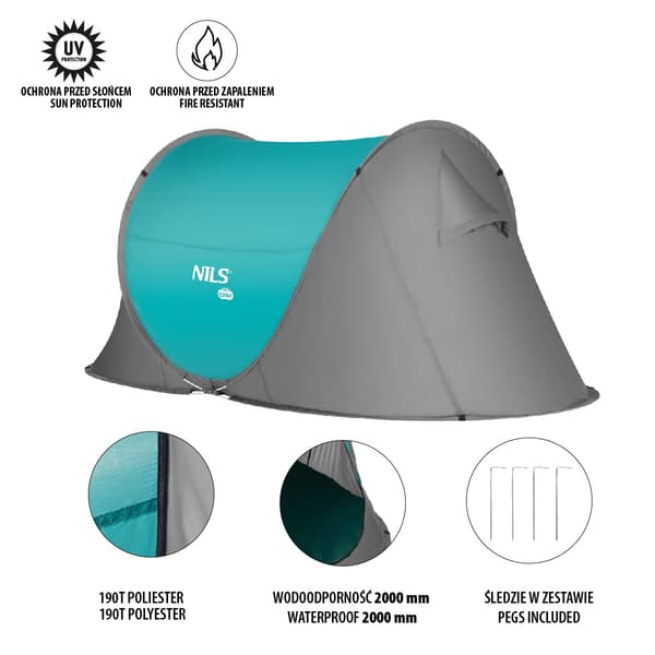 Camping Pop Up telt, turkis, let opsætning