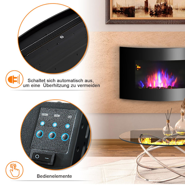 Sähkötakka sähkökäyttöinen kahdella tehotasolla 900/1800 W LED 65 x 11,4 x 52 cm ruostumaton teräs musta lämmittää mukavasti