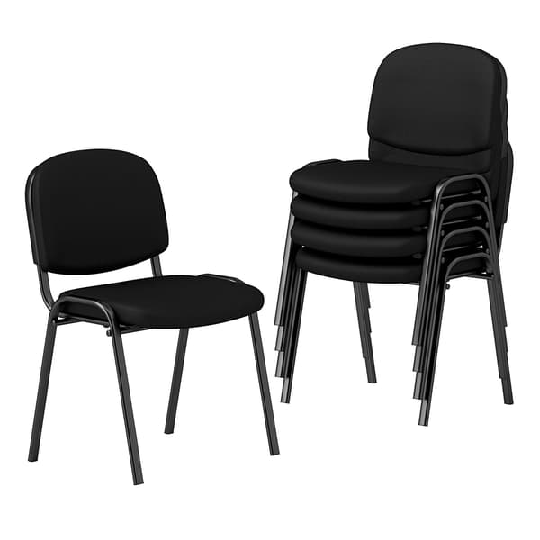 Sæt med 5 sorte stabelbare receptionsstole med ergonomisk støtte