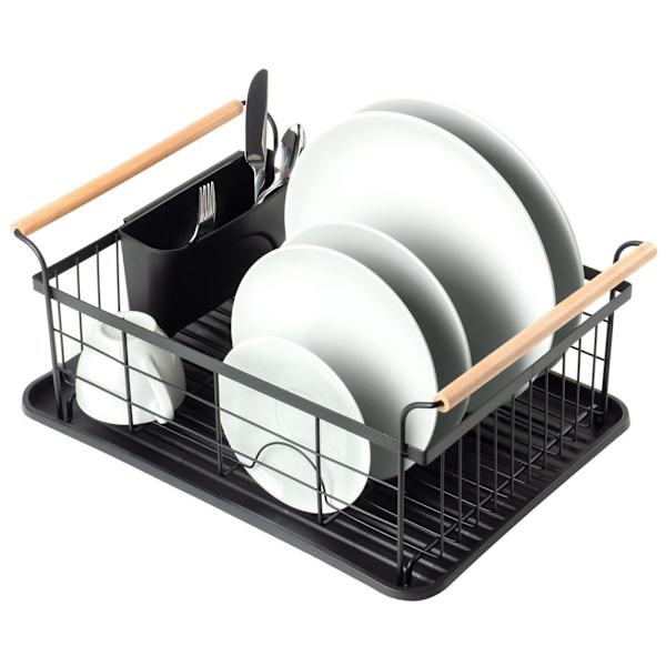 Elegant svart diskställ med droppbricka och plats för allt
