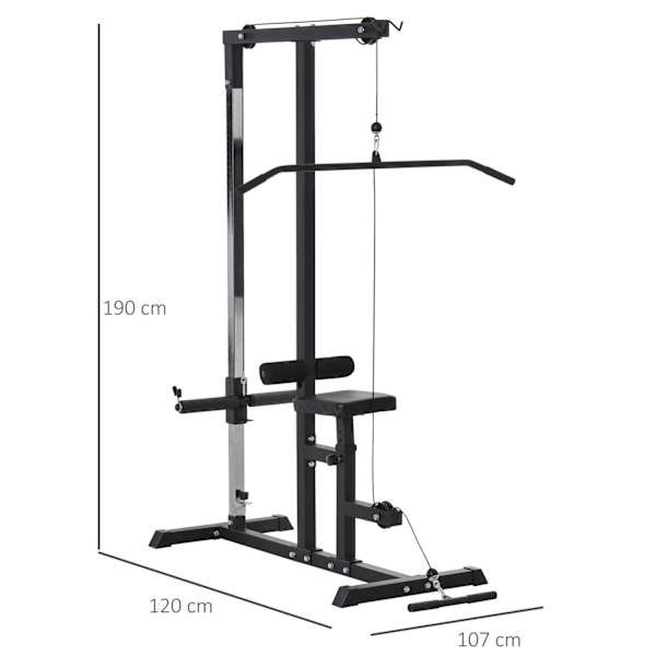 Multifunktionel Fitnessstation Med Justerbart Sæde Og Remskive, Stål, Sort, 107X120X190Cm