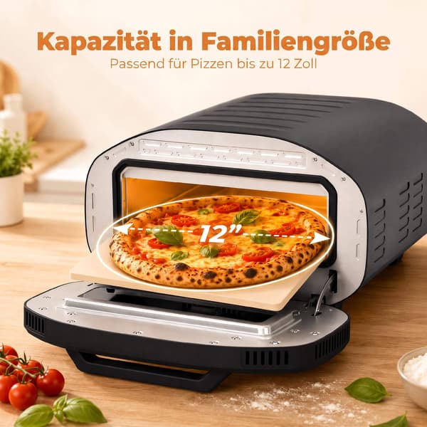 12-tommer elektrisk pizzaovn, 8 programmer, 430C, keramisk sten