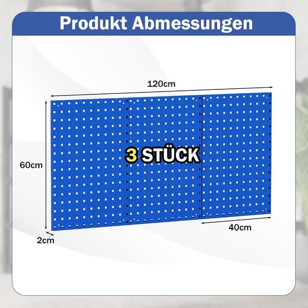 Tool wall tool perforeret væg med 3 pegboards &amp; 28 stykker hængende tilbehør Blå