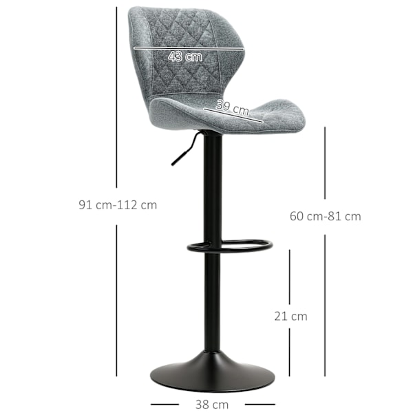 Barstol sæt af 2, polstret barstol med ryglæn, chenille-look, stålstel, højdejusterbare køkkenstole med fodstøtte, 360° drejelig bordstol til køkken,