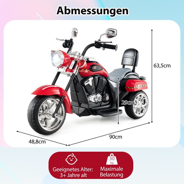 6V Børne Elmotorcykel med Lys & Lyd, Rød