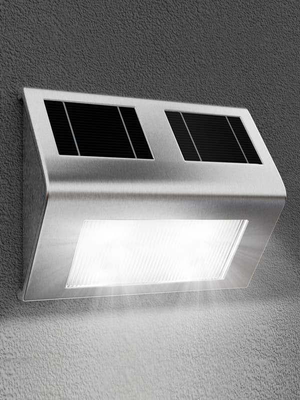 LED solcellevæglampe, rustfrit stål, IP65 vandtæt