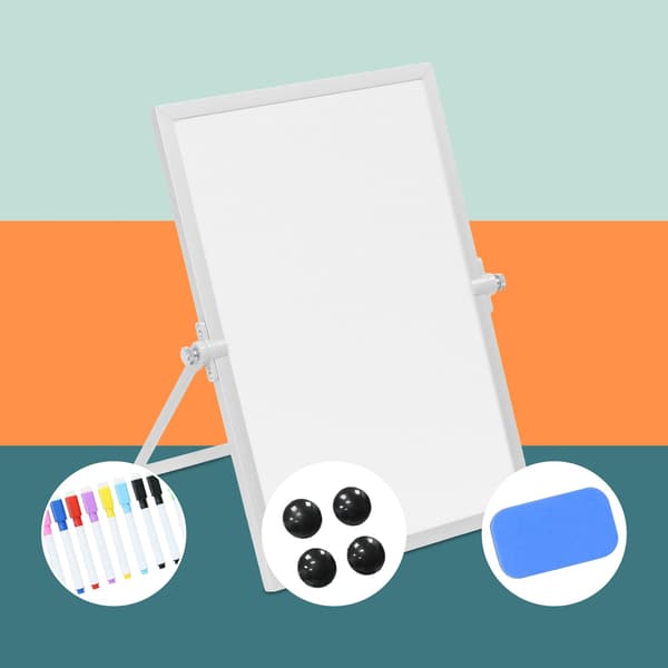 Magnetisk whiteboardtavle, dobbeltsidet, med tilbehør