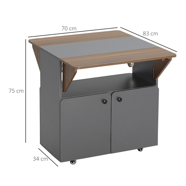 Fällbart bord med förvaring, 4 hjul, ljusgrå/mörkbrun