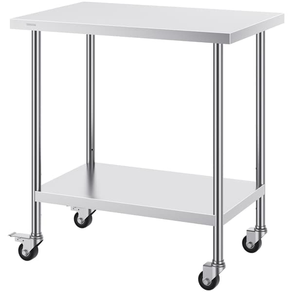 Arbejdsbord i rustfrit stål 24 x 36, 4 hjul, justerbart