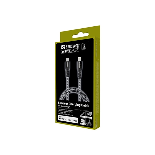 Sandberg Survivor - Lightning-kabel - Lightning hane till 24 pin USB-C hane - 1 m - svart, grå