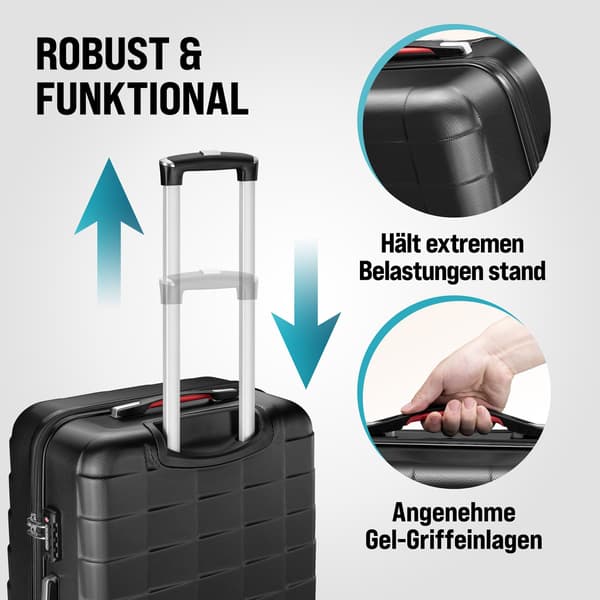 Hårdt bagagesæt, 3-delt sort ABS med TSA-lås