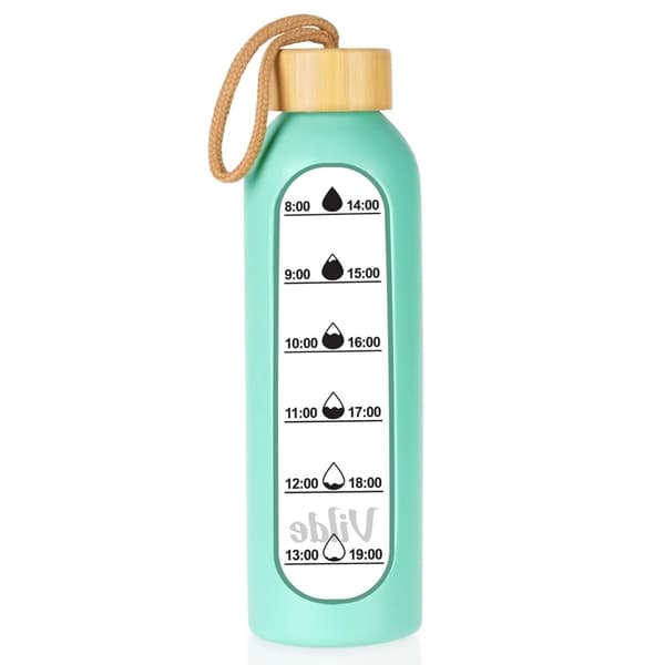 Glasvattenflaska med mintgrönt silikonfodral, 600 ml