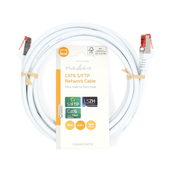 CAT6 Verkkokaapeli | RJ45 uros | RJ45 uros | S/FTP | 3.00 m | Pyöreä | LSZH | Valkoinen | Label