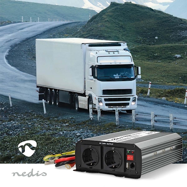 Växelriktare med modifierad sinusvåg | Inspänning: 24 V DC | Enhetens utgångsanslutning: Type F (CEE 7/3) / USB-A | 230 V AC 50 Hz | 1000 W | Toppeffe