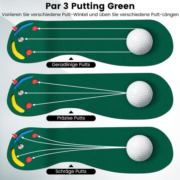 Golf puttemåtte 300x96 cm med 3 kopper & flag