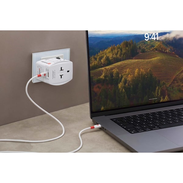 Maailman matkasovitin MUV USB AC65PD USB-A+USB-C PD 65W Maadoittamaton