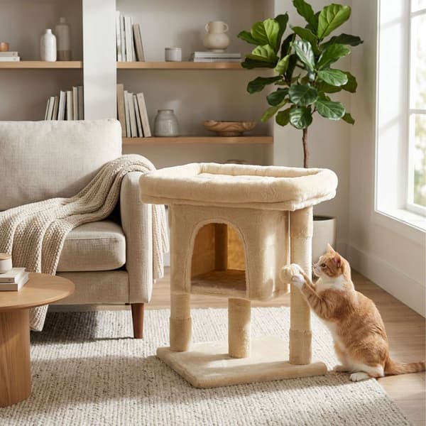 Kradsetræ med hule og platform, beige, 60 cm