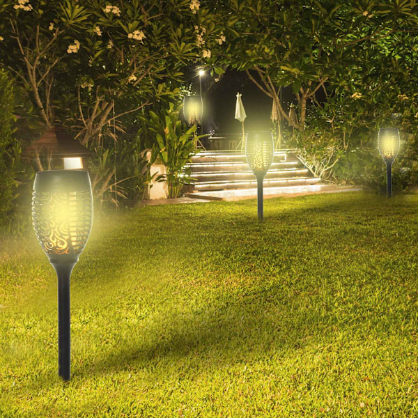 Solar Light Havesolar Lamper I Sæt Med 4, 6-8 Timers Lystid, Ip44 Vandtæt, Plastik, Sort, Ø12Xh72Cm