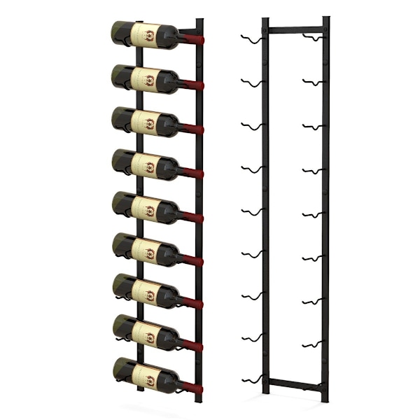 Vinställsvägg för 9 vinflaskor metallflaskhållare 22 x 13,5 x 109 cm svart