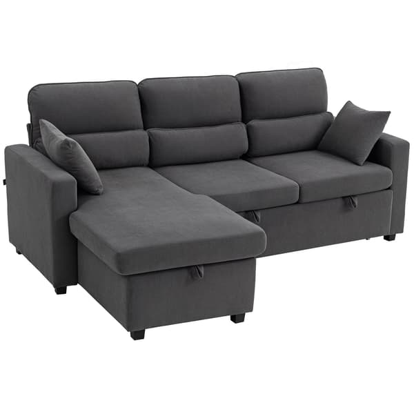 Justerbar L-formet sovesofa med opbevaring, mørkegrå