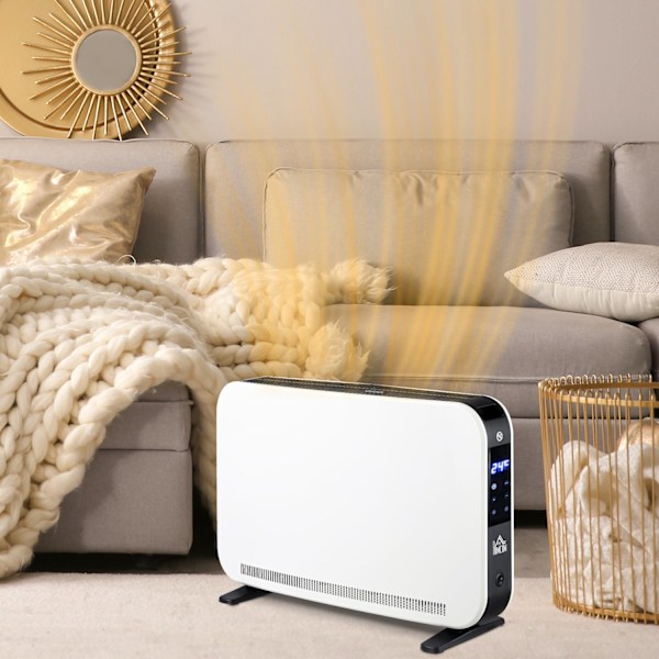 Värmare Fläktvärmare 2180 W Elvärmare med LED-ljus 3 nivåer Varm 24 timmars timer Stål Vit 60 x 18,5 x 39,5 cm för effektiv värme