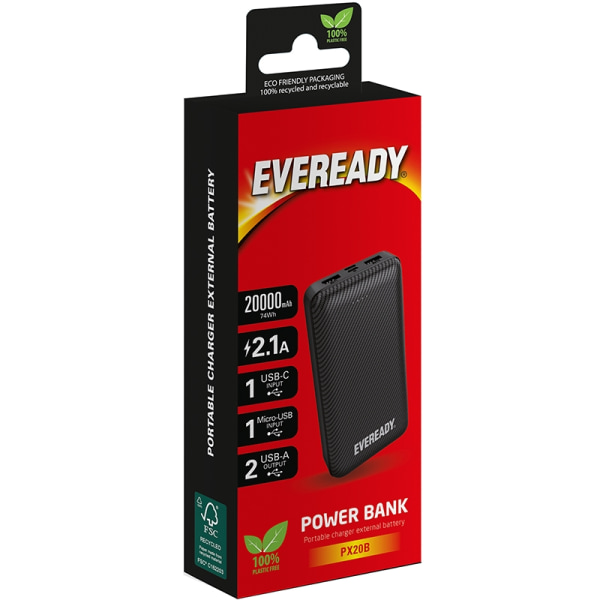 Eveready PX20B - Powerbank 20000 mAh 2x USB-A (svart)