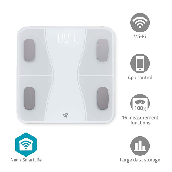 SmartLife Hälso Vågar | Bluetooth® | Ben / BMI / BMR / Fett / Muskler / Vatten / Vikt | 12 | Max last: 180 kg | Android™ / IOS | ABS / Glas | Vit