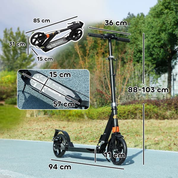 Justerbar børnescooter med bremser, foldbar, 6-12 år