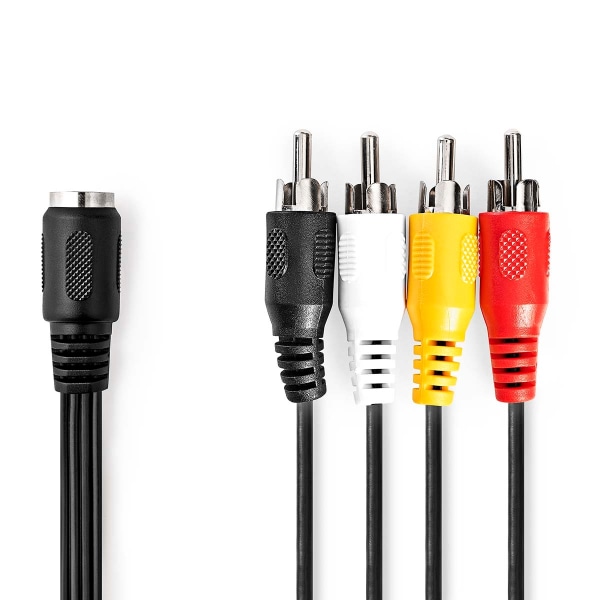 DIN ljudkabel | DIN 5-Pin Hona | 4x RCA Hane | Nickelplaterad | 0.20 m | Rund | PVC | Svart | Label