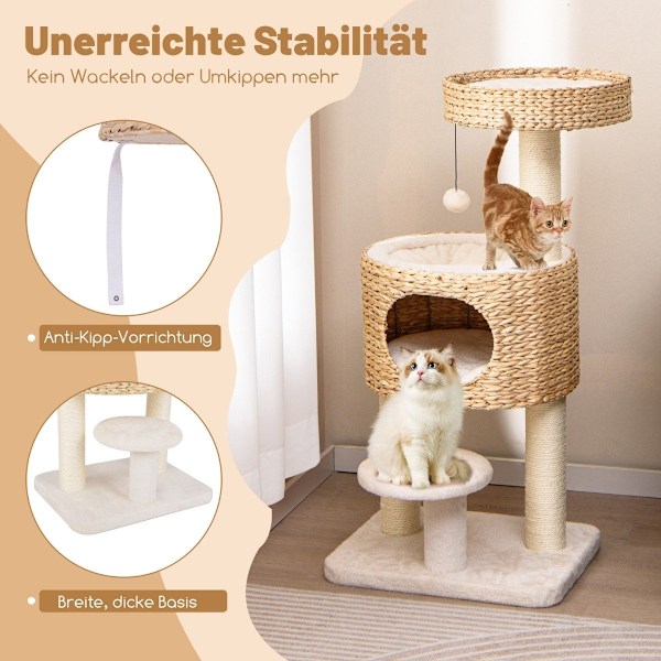 Skrapstolpe med kattgrotta 104 cm högt kattträd med abborre & plattform beige + natur