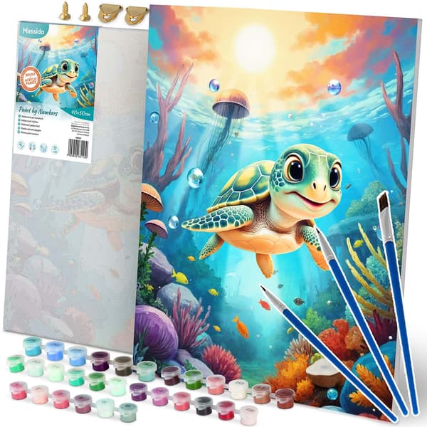 Måla efter siffror-kit – Sköldpaddsdesign, 40x50 cm duk