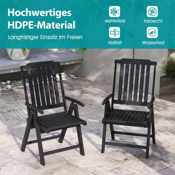 Klapbar udendørsstol, sort HDPE, 150 kg kapacitet