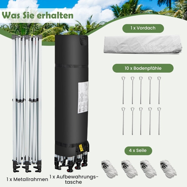 600 x 300 cm Stort pop-up kapelltält Instant solskydd med hjul