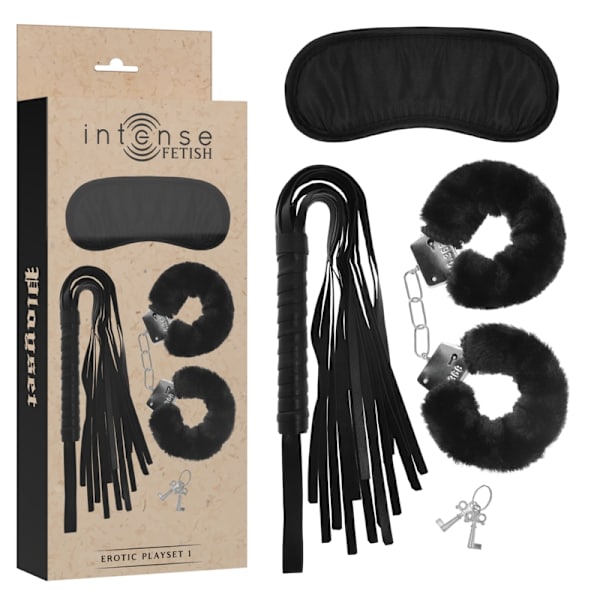 Intense - Fetish Erotic Playset 1 käsiraudoilla, sokealla naamiolla ja Floggerilla