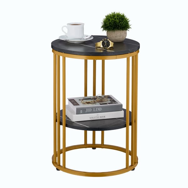 Rundt sidebord i marmorlook med 2 niveauer