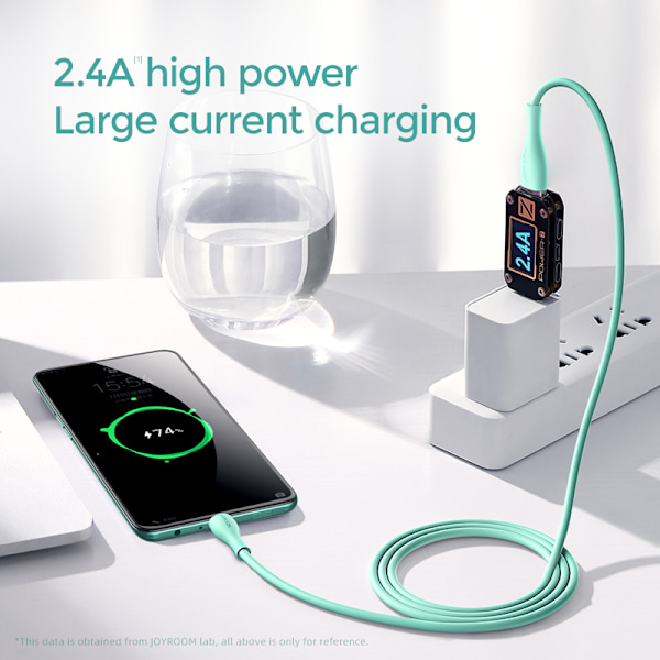 Kabel USB-A - microUSB 3A med laddningsindikator 2m grön
