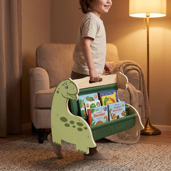 Barnbokhylla med 4 tygfickor – Dino Design