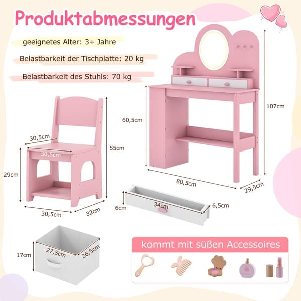 Barnmöbelset med lampor och stol, rosa