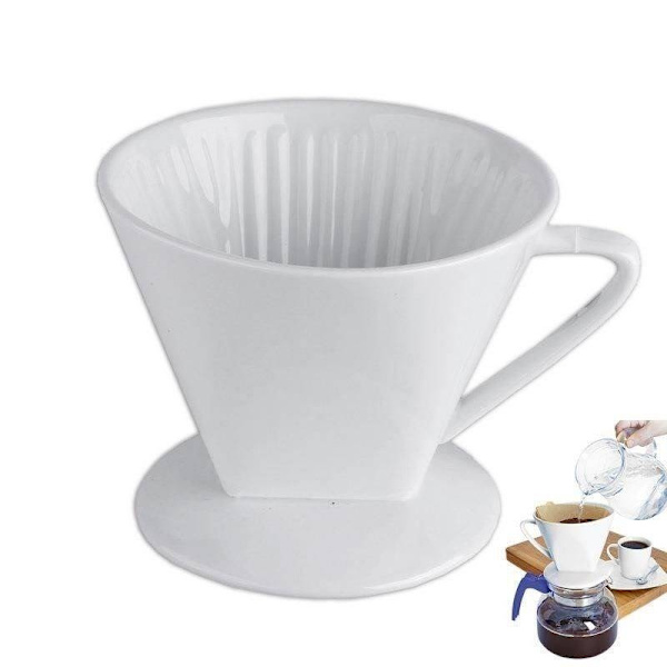 Filterhållare för kaffe i vit porslin, återanvändbar