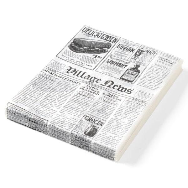 Pergamentpapper för varma snacks, tidningstryck, 250x350mm, 500 st. Hendi 678107