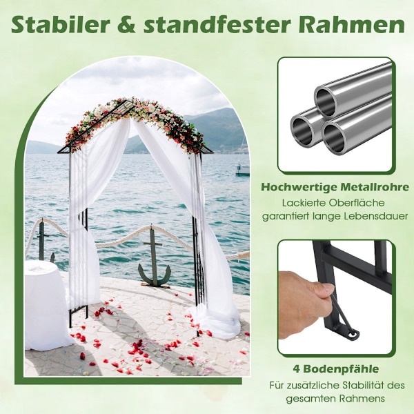 Rosebåge metall trädgårdsbåge för klätterväxter spaljébåge för bakgårdsbröllopsfest 140 x 40 x 223 cm svart