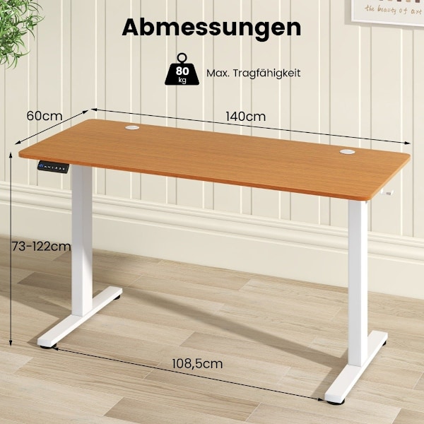 Höjdjusterbart skrivbord 140 x 60 cm elektriskt ståbord natur