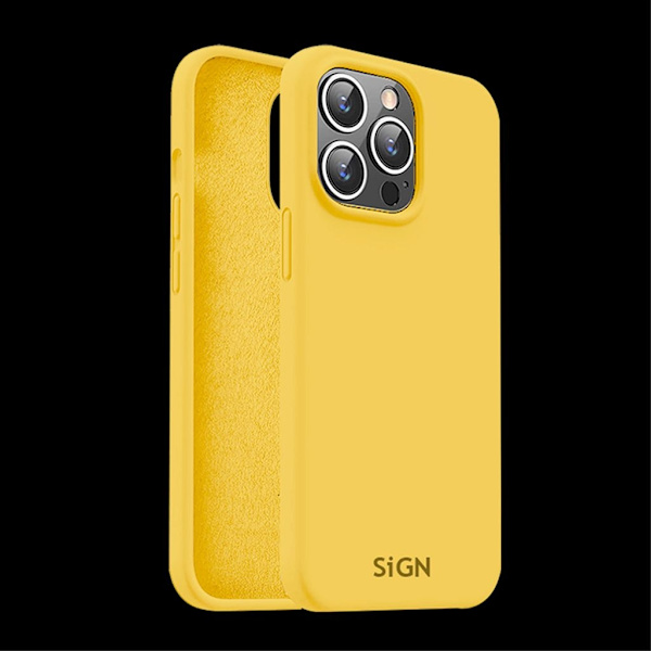 SiGN nestemäinen silikonikotelo iPhone 15 Prolle - keltainen