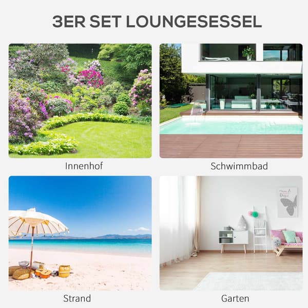 Udendørs loungesæt, 2 lænestole og sidebord, sort stof