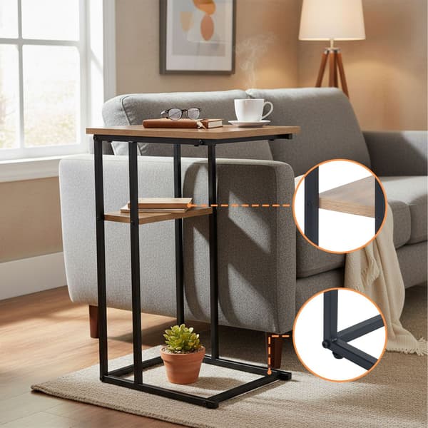 C-formet sidebord med 2 hylder til sofa og seng